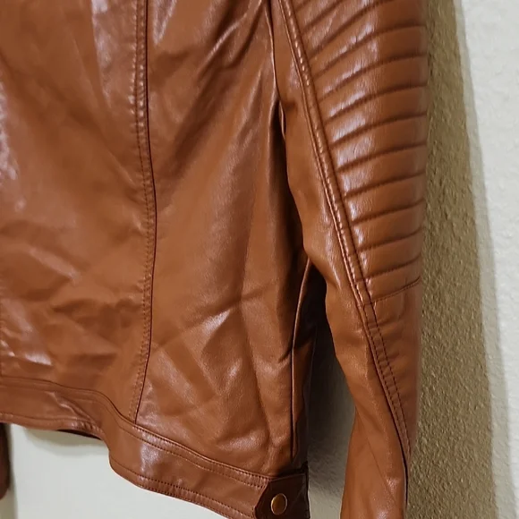 Love Tree Brown and Gold Leather Motorcycle Jacket - Picture 12 of 14